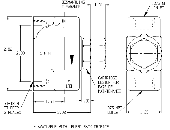 599 Series One Way Check Valves technical drawing