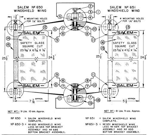 650 Series Windshield Wings technical drawing