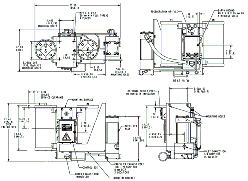 997 SeriesTwin Tower Air Dryer System technical drawing