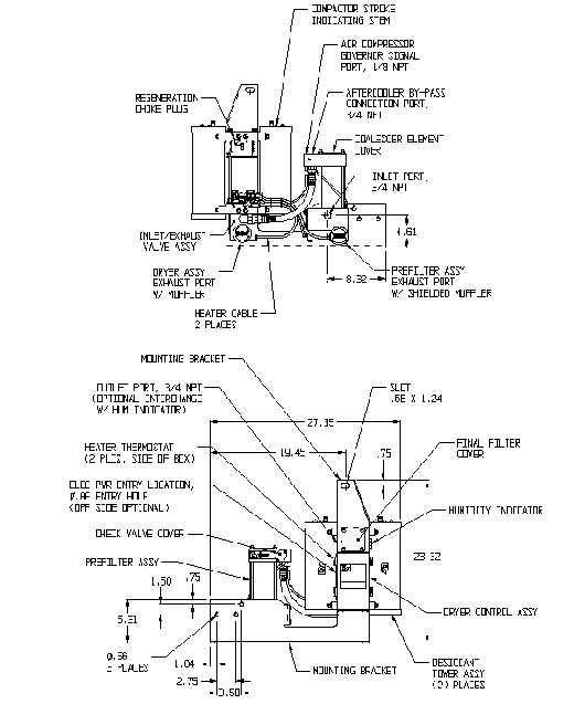 995 Twin Tower Air Dryer System technical drawing
