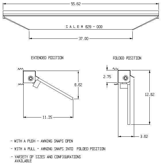 629-000 Cab Awning technical drawing