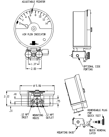 796-100 Series Air Flow Indicators technical drawing