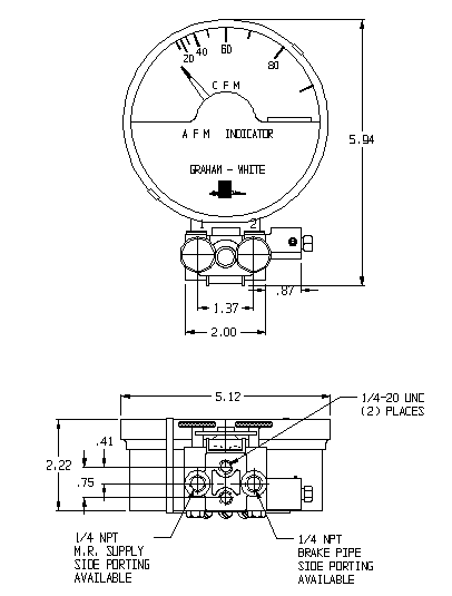 796-600 Series Air Flow Method (AFM) Indicators technical drawing