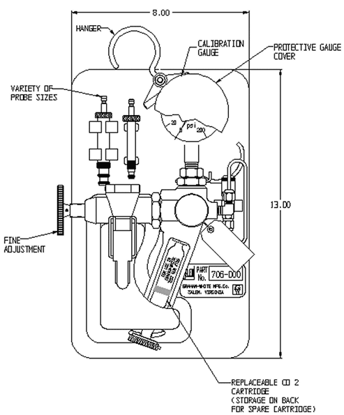 706-000 Air Gauge and Pressure Switch Tester with Holster technical drawing