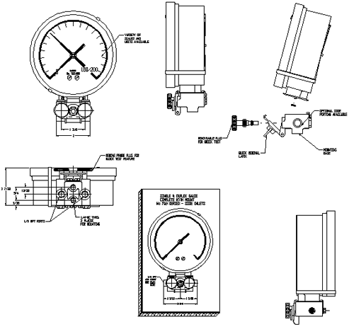 793 & 794 Series 4.5 inch Gauges technical drawing