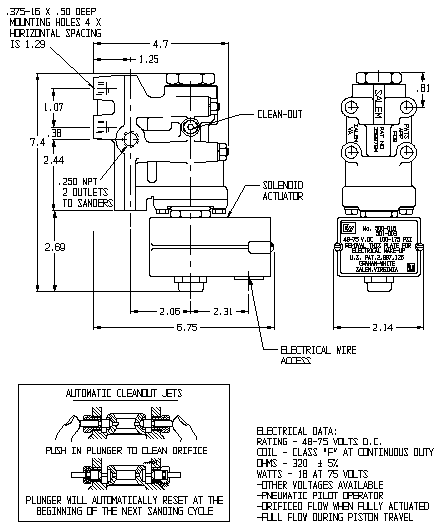 500 Series Sander Control Valve technical drawing