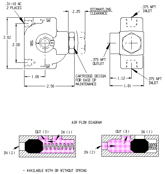596 Series of Two Way Check (Shuttle) Valve technical drawing