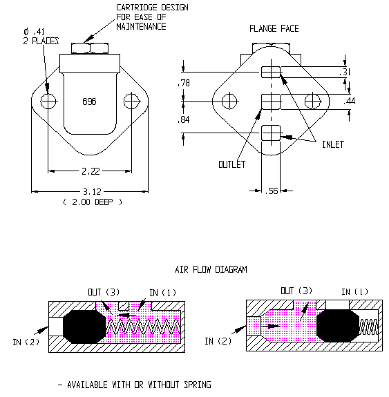 696 Series of Two Way Check (Shuttle) Valve technical drawing