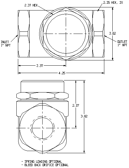 998 Series One Way Check Valves technical drawing