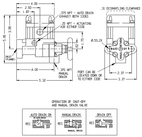 580 Series Automatic Drain Valves technical drawing