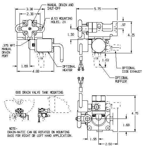 686 Series Self-Actuating Drain Valve technical drawing
