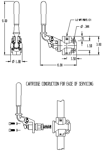 353 Series Manual Metering Valve (Horn Valve) technical drawing