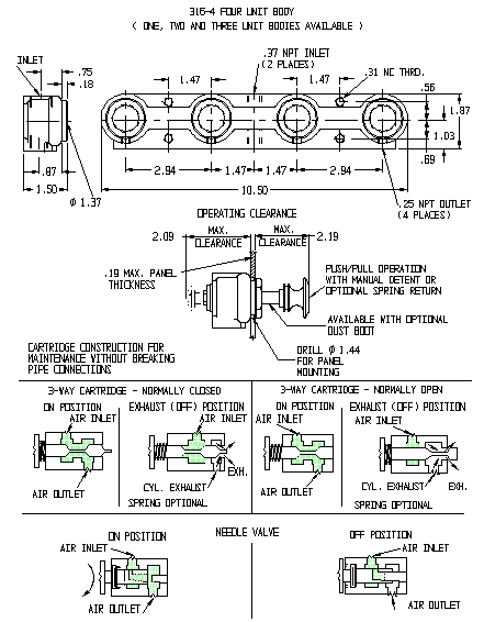 616 Series Push-Pull Type Operating Valves technical drawing