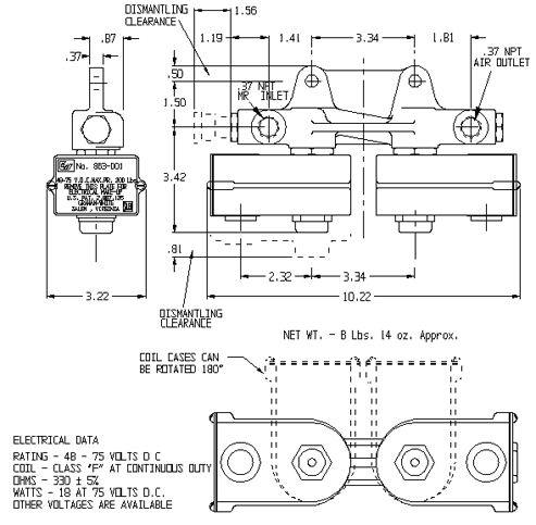 863 Series Duplex Solenoid Valve technical drawing